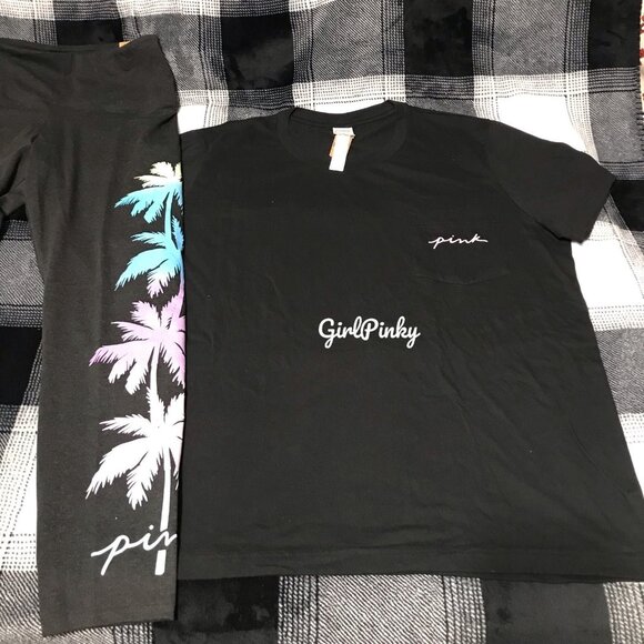 victoria secret PINK leggings outfit with PALM TREE SHINE LOGO SIZES 2X/XL - Picture 11 of 11